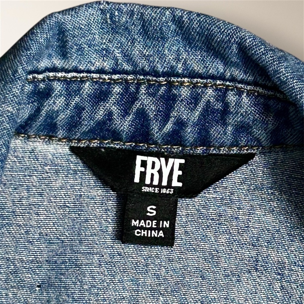 Frye Blue Denim Mini Shirt Dress Long Sleeve Pockets Button Front Western Boho S - Picture 6 of 10